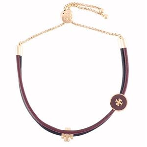 TORY BURCH • Maroon Black Enamel Wrap Slider Logo Adjustable Bracelet